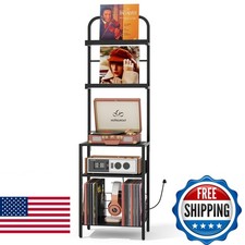 Homsorout Record Player Stand 5-Tier Vinyl Storage Cabinet with Power Outlet