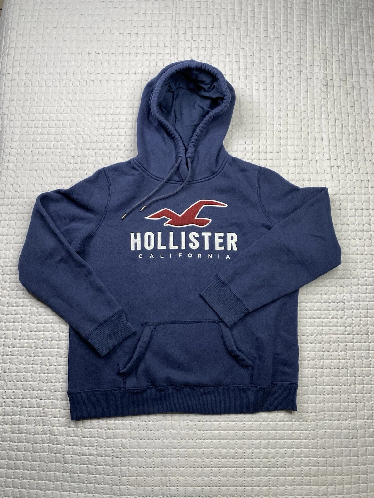Hollister Dark Blue Hooded Sweatshirt Womens Size Large Front Logo with Pocket