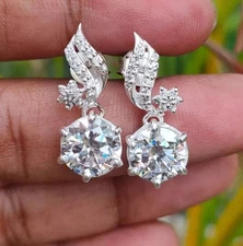3Ct Round Cut Simulated Diamond Push Back Drop Earrings In 14k White Gold Plated