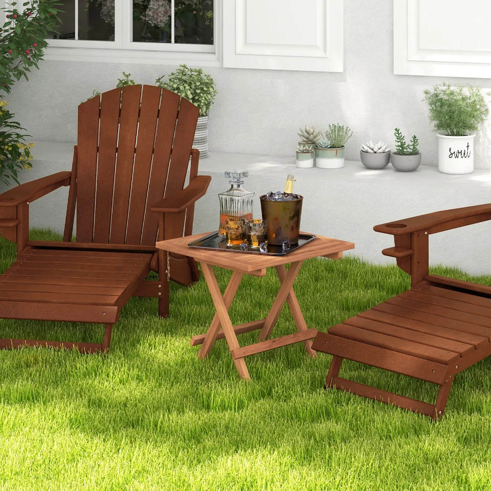 Teak Wood Folding End Table Square Side Table w/ Slatted Tabletop Yard Natural - Image 4 of 4