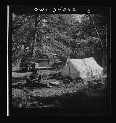 Photo:1930s Auto Camping Tent Woods Vintage Car Forest Camp Scene