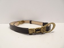 Chicos Black Leather Belt Jeweled Hook Buckle Size Small Adjustable Statement