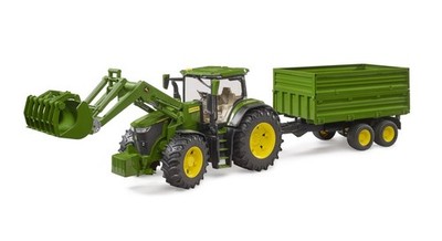 BRUDER 03155 John Deere 7R 350 mit Frontlader u. Tandemachstransportanhänger
