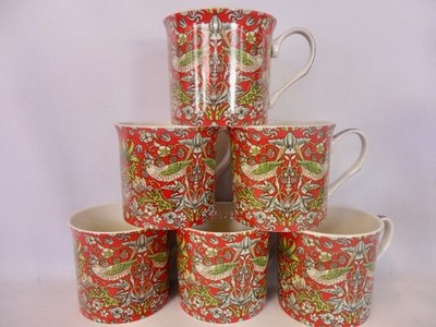 6er Set Palace Tassen im William Morris Red Strawberry Thief Design.
