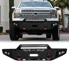 2014-2015 Chevy Silverado 1500 Steel Front Bumper Winch Plate Light D Ring Black
