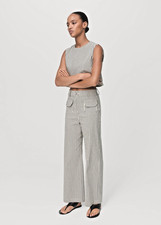 Mango MNG Women's Striped Pants Size 8 High Rise Cotton Blend Pockets Morocco
