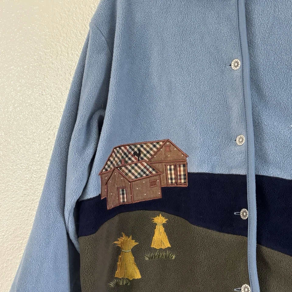 Chaqueta Suéter Northern Reflections Granero y Árboles Otoño Azul Talla XL De Colección Foto 4 de 4