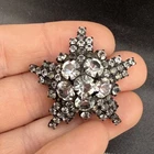 Vintage Rhinestone Brooch Black Enamel Star