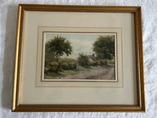 Antico dipinto ad acquerello di una ragazza in un vicolo di campagna di E C Pascoe Holman