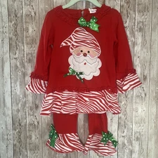 Boutique Toddler Girl Santa Christmas Animal Print Outfit Ruffles Bow Size 3T/4T