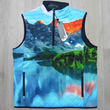 GREYSON Mens S SMALL YUKON VEST QUILTED PAINTED MOUNTAIN 1/2 ZIP PULLOVER GOLF