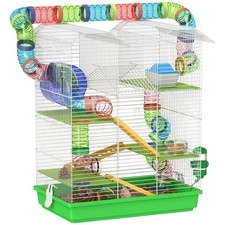 PawHut 5 Tiers Hamster Cage Travel Carrier Green,Refurbished