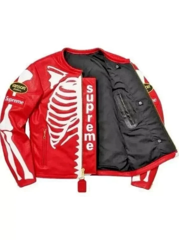 Chaqueta de carreras Supreme X Vanson cuero esqueleto - roja Foto 2 de 4