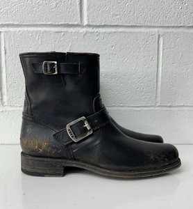 Frye Smith Engineer Stone Washed Black Leather Bike Boots / Men\'s Size 10 Frye Smith Engineer Stone Washed Black Leather Bike Boots  main image 3