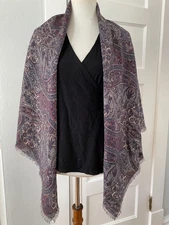 Vtg Liberty of London large 52" square~Gray paisley pattern wool scarf~MINT