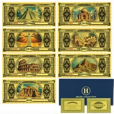 Goldfolien-Banknoten 7er Set Mit Umschl&auml;gen &ndash; New 7 Wonders Gold Foil Banknotes