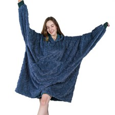 Oversized Microfiber Wearable Blanket Hoodie for Adults - Navy