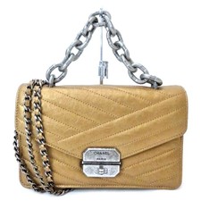 Chanel 2Way Leather Chain Shoulder Bag Women Gold One Size