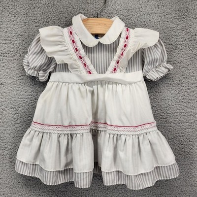 Vintage Haddad Brothers 12M Striped Ruffled Dress Girls Cottagecore USA Made