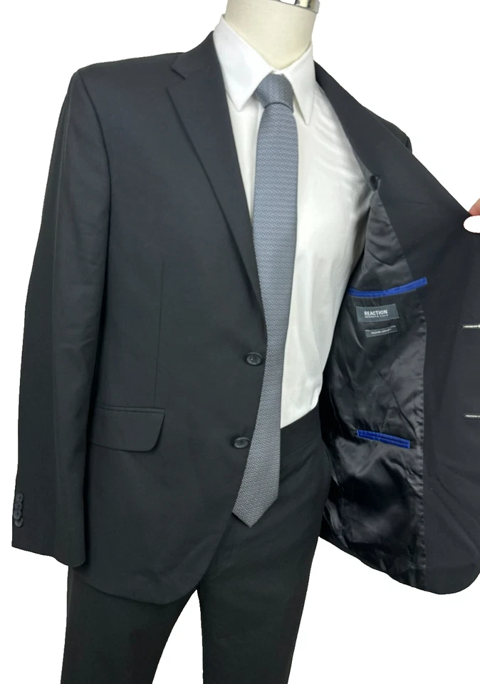 Traje Kenneth Cole Hombre’s 40S Chaqueta 33x30 Pantalones Negro Techni-Cole Calce Ajustado Foto 4 de 4