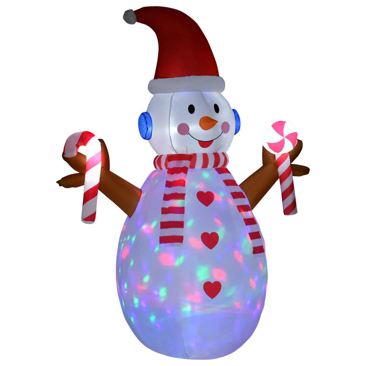 Homcom Dark Christmas Inflatable Snowman, Rotating Lighted Indoor Outdoor Decoration - Image 2