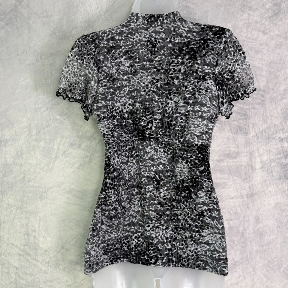 Top babydoll de malla y2k talla s Leopardo Volantes Transparente Hada Grunge Indie Negro Gris Foto 3 de 4