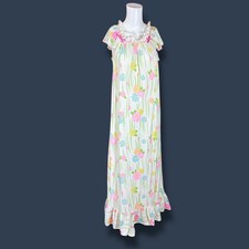 Vintage Womens Nightgown Small M Maxi Dress Flower Power Daisy Floral 60s 70s