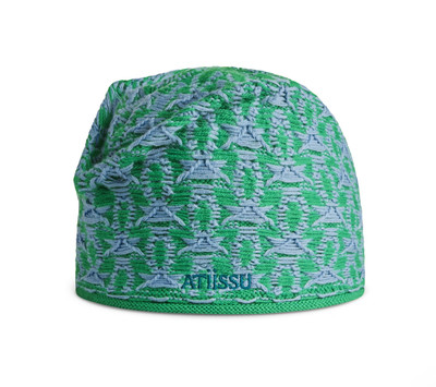 ATIISSU Sparkle Knit Beanie Green Tuft Logo V-Point Wool Hat Korea New