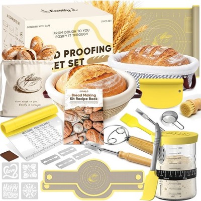 Sourdough Starter Kit with Cotton Rope Banneton Basket & Jar, Bread Baking Su...