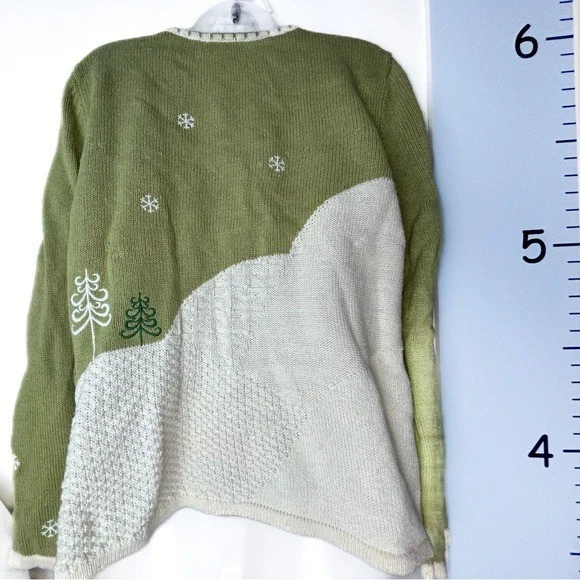 Christopher & Banks Muñecos de Nieve Verde Blanco Esquí Cremallera Completa Navidad Suéter Grande Foto 2 de 4