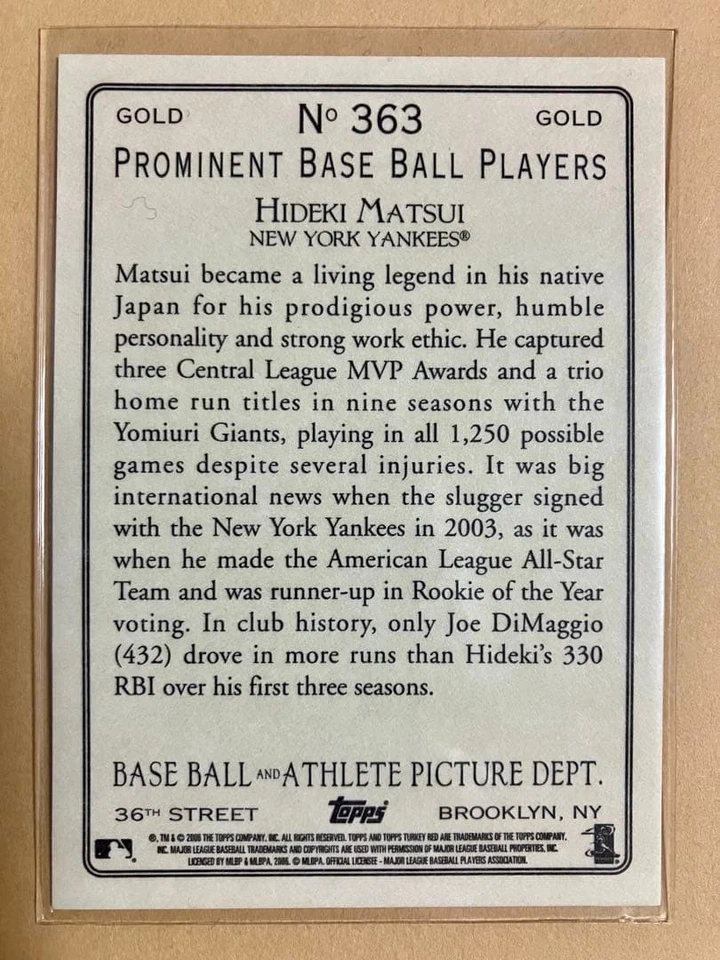 Hideki Matsui 2006 Topps Turkey Red #363 Gold Card, Rare, Excellent Condition - Image 2 of 2