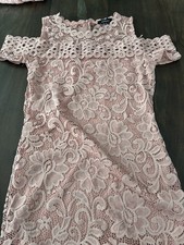 Mocha Dress - Pink Lace Midi Sheath, Sweetheart Neckline, Spaghetti Strap, Size…