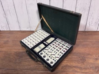 Vintage Japanese Mahjong Set Bamboo Back Tiles Retro Case Missing Sticks