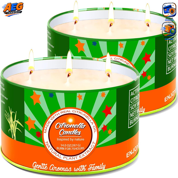 Citronella Kerze Outdoor 2 X 400G Sojawachs Mit 3 Dochten FüR Garten Camping-image