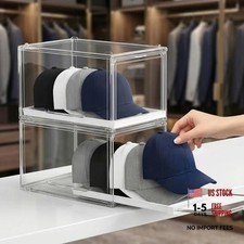 Pack of 2 Clear Display Boxes for Baseball Caps - Stackable Hat Organizer