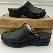 Born Women's Mount II Black Full Grain Leather Comfort Clogs Mules Size 10 Boxed