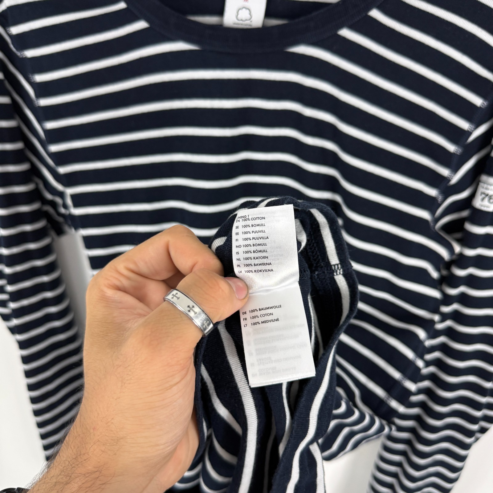 Women's VTG Polarn O Pyret Sweden Navy Striped POP 76 Medium Lightweight Jumper image 5