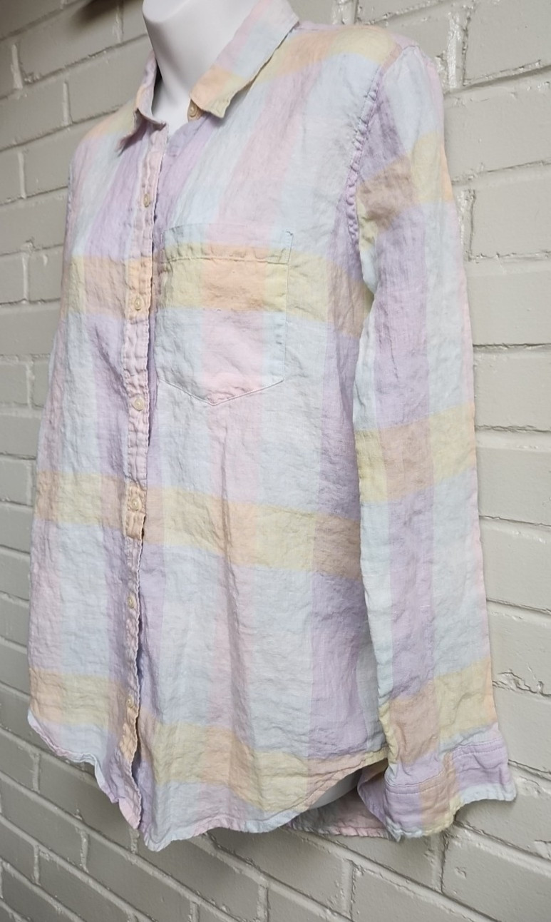 GAP Pastel Block Pattern Linen Button-Up Shirt Si… - image 1