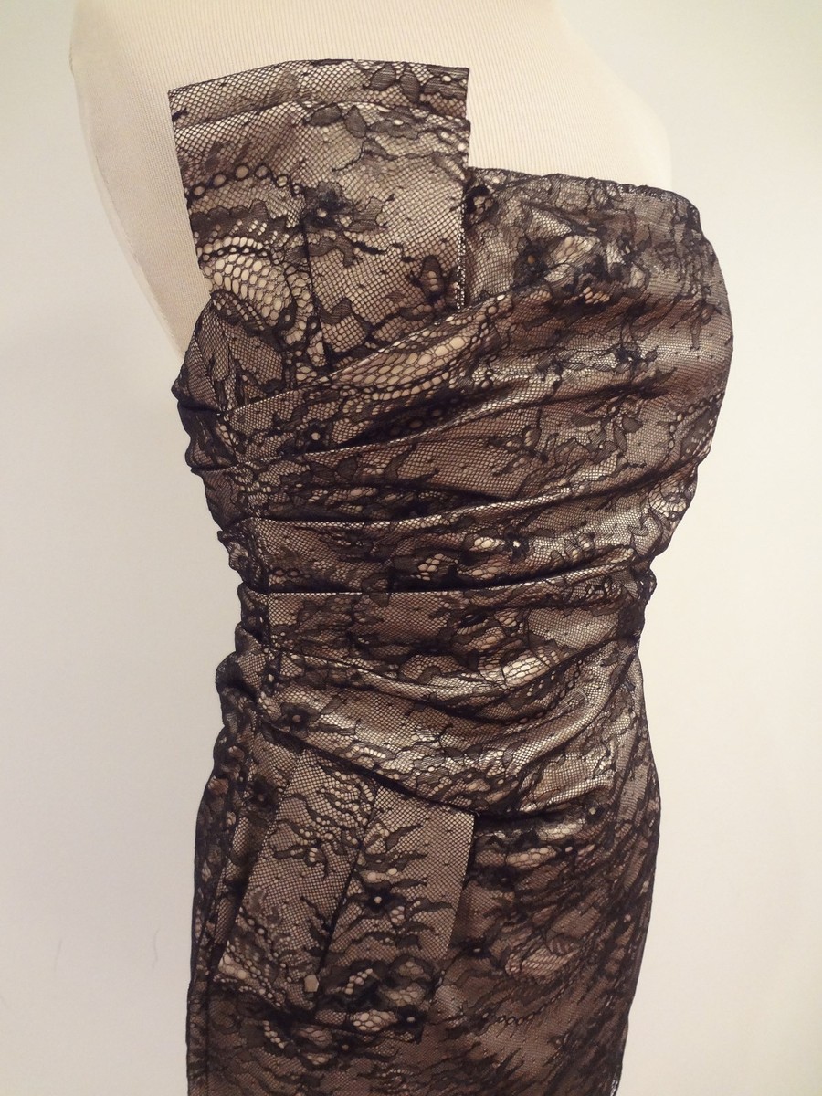 ABS by Allen Schwartz Strapless Lace Bow Dress Black / Nude size 4 View 2