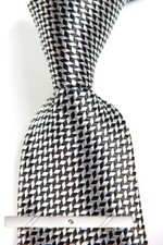 New Style Geometric Silver Black 100 JACQUARD WOVEN Silk Men's Necktie Tie