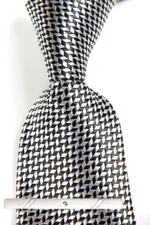 New Style Geometric Silver Black 100% JACQUARD WOVEN Silk Men's Necktie Tie