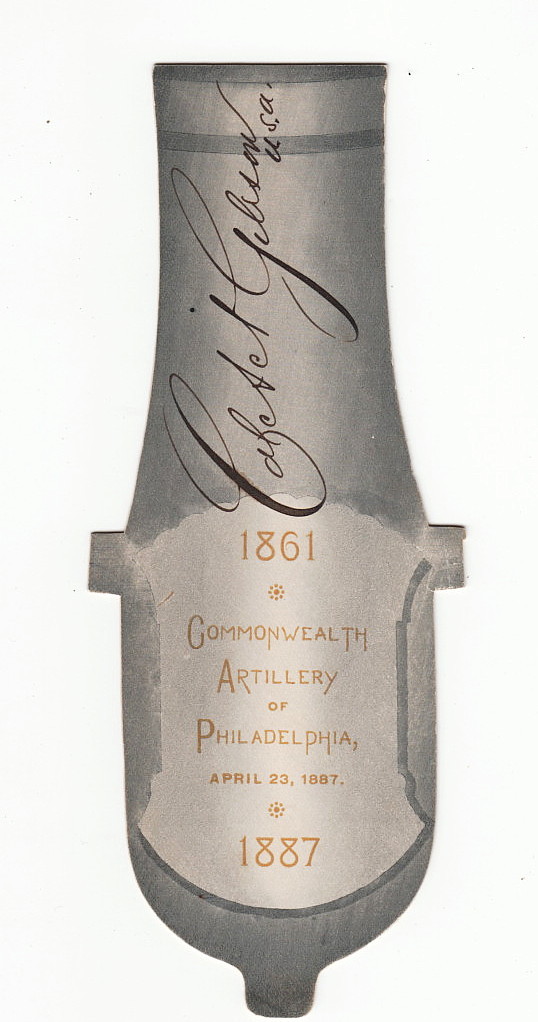 CIVIL WAR ~ COMMONWEALTH ARTILLERY, PHILADELPHIA ~  CANNON PLACE CARD-1887