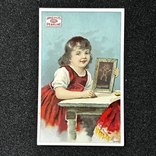 1880s James Pyles Pearline Trade Card Washing Compound Young Girl Red Dress Draw