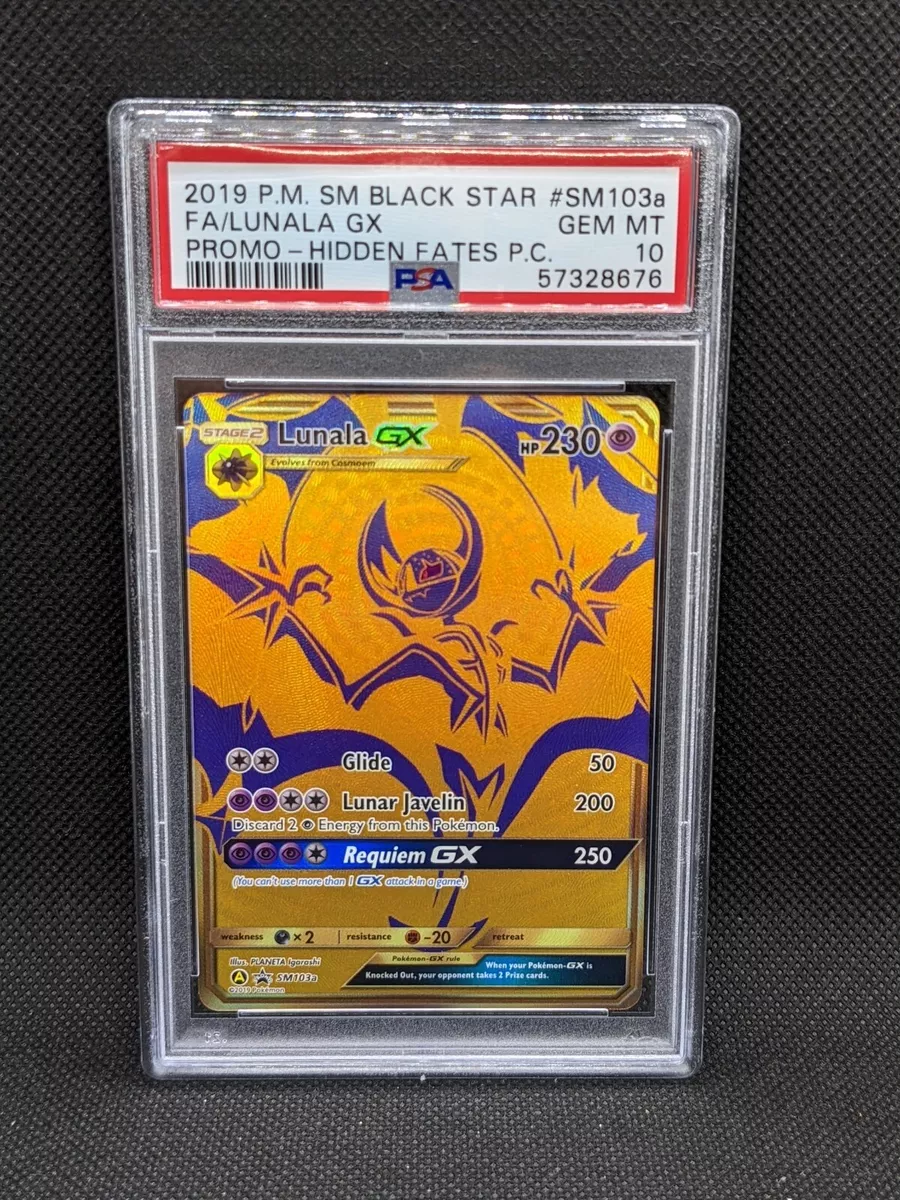 GOLD FULL ART Lunala GX ULTRA RARE Pokemon SM103a Hidden Fates Black Star  Promo