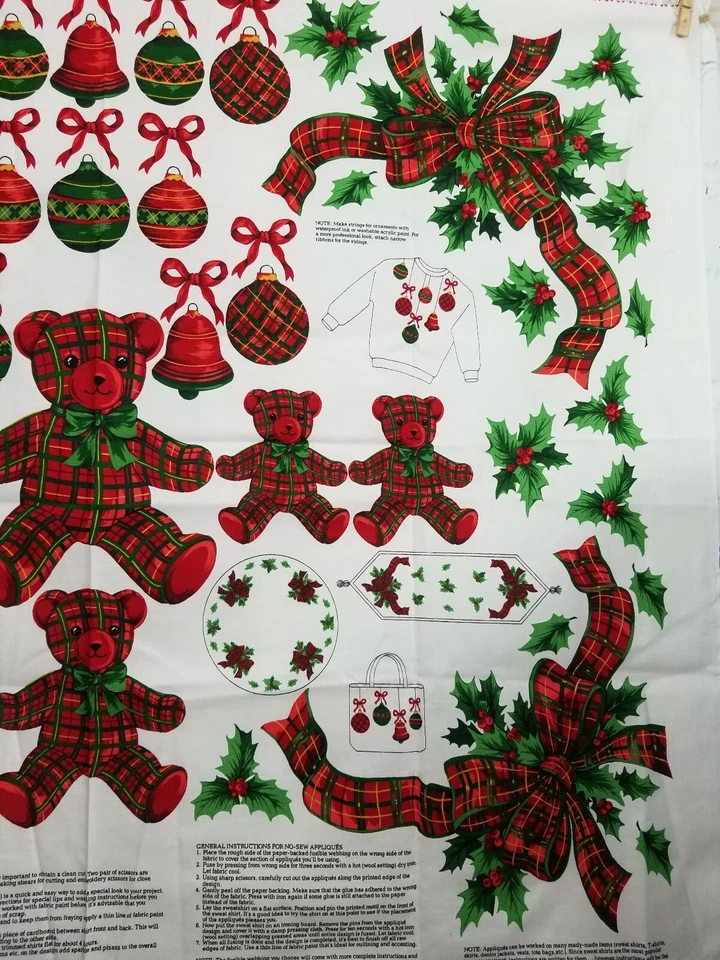 Cranston Christmas Plaid Appliques Vintage Fabric Panels 1-piece 44"W x 1 yard L - Image 3 of 4