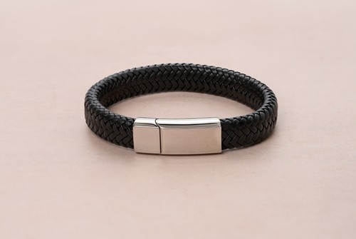 Personalized Mens Leather Bracelet - Picture 2 of 6