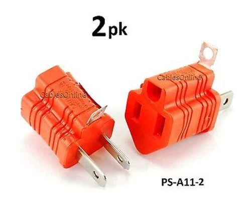 2-PACK 2-Prong to 3-Prong Polarized Grounding AC Power Plug Adapter, PS-A11-2 - Picture 1 of 2