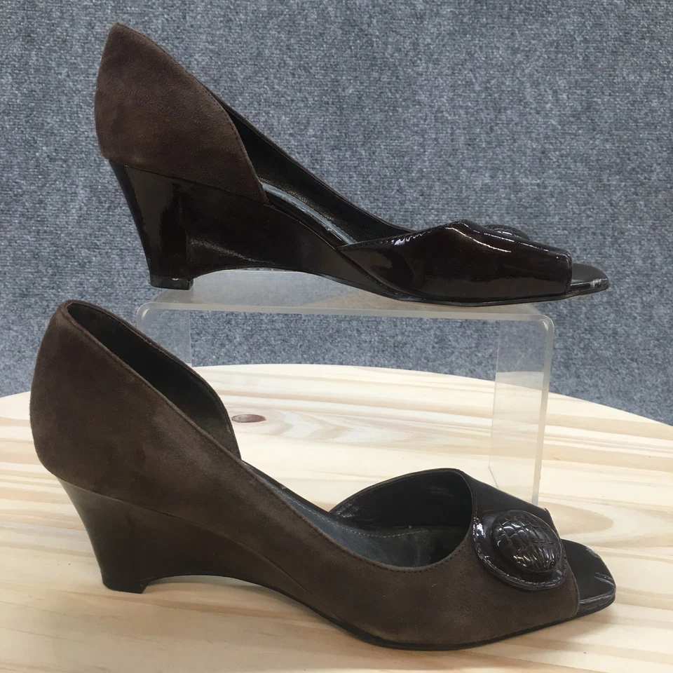 Franco Sarto Tacones Mujer 7 M Acre Bomba Cuero Marrón Punta abierta Informal Cuña Foto 2 de 4