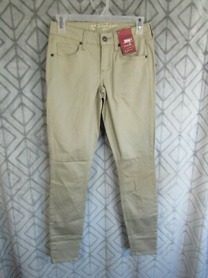 New Arizona Jean Co Pants Size 0 Tan Skinny Leg Slim Fit Flat Front Five Pocket