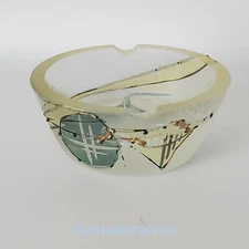 Vintage Transylvania Ashtray Dish Frosted Glass Hand Painted Bohemian Signed